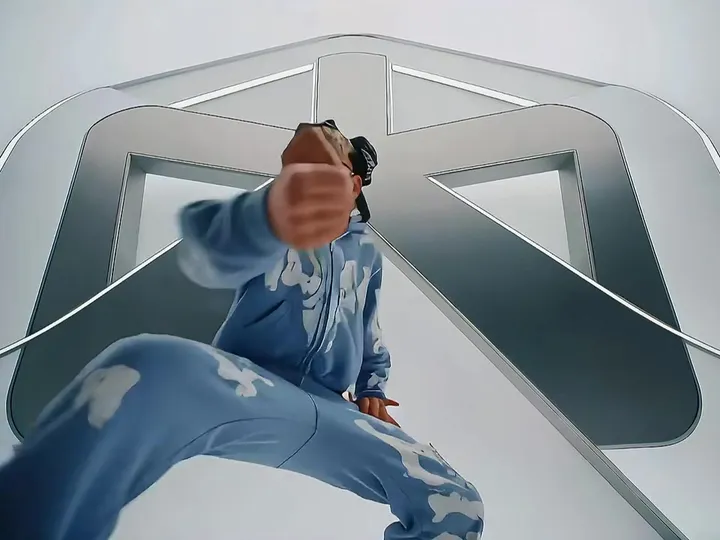 Double Denim: A light acid-wash denim hoodie with matching wide jeans